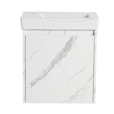 Ensemble de meuble-lavabo mural 20 po avec lavabo en céramique, armoire de rangement avec portes, ensemble d'armoire de salle de bain