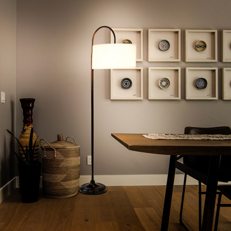 Nora 68 in. Mid-Century Modern Adjustable LED Arched Floor Lamp with Fabric Drum Shade