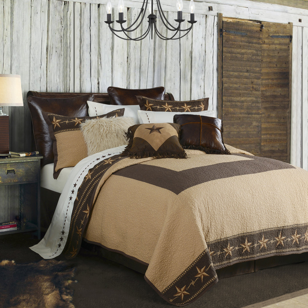 Rustic Star Brown Tan Reversible Western Rustic Quilt Set Paseo Road by HiEnd Accents 