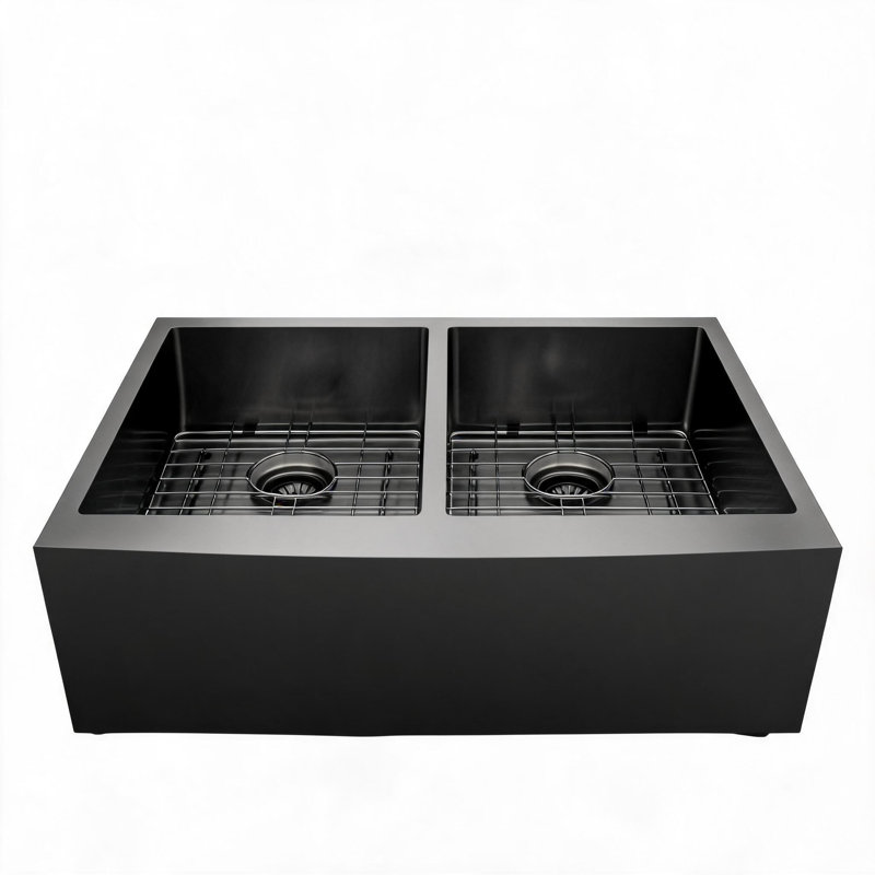 Évier de cuisine de style ferme à double cuve en acier inoxydable noir canon de fusil de 36 pouces avec deux bassins de 10 pouces de profondeur
