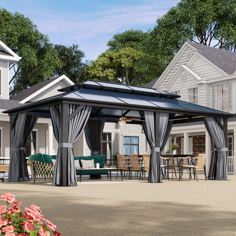 Double Roof Gazebo, 112.2" H x 235.43" W x 142.91" D, Gray