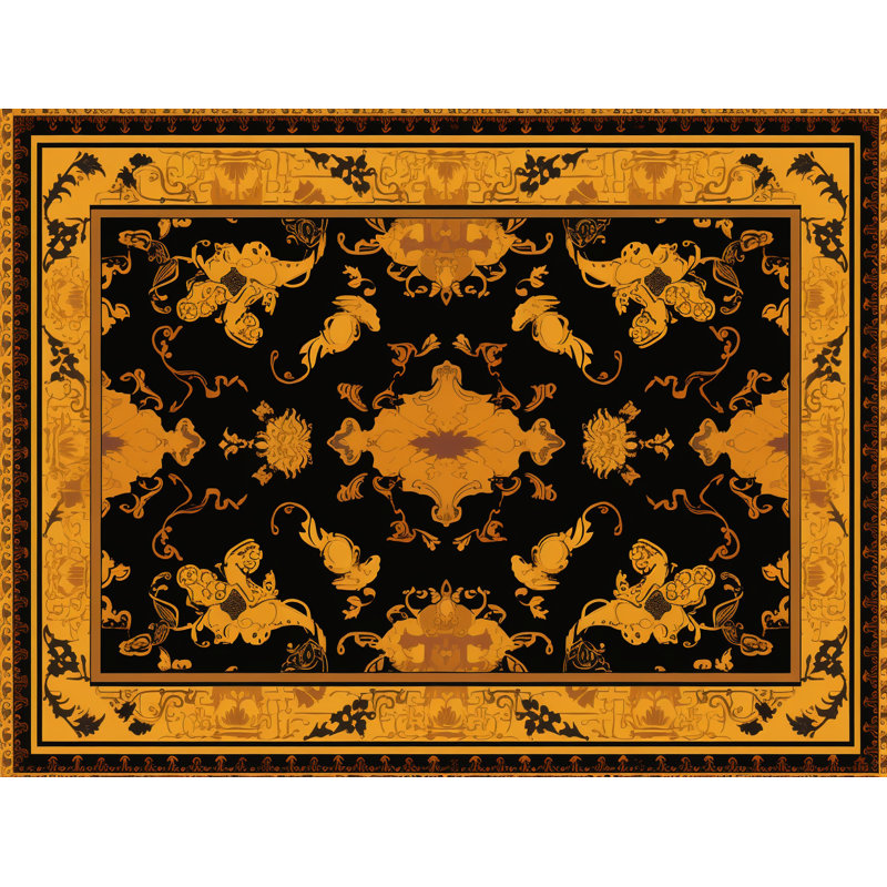 Polyester Comforter, Black/Gold Oriental, Queen Comforter