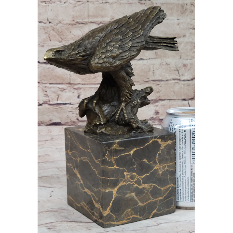 Bronze Eagle Sculpture on Marble Base, 10 Inches Tall