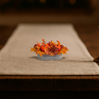 Pumpkin Harvest Artificial Arrangement in Washed Vase