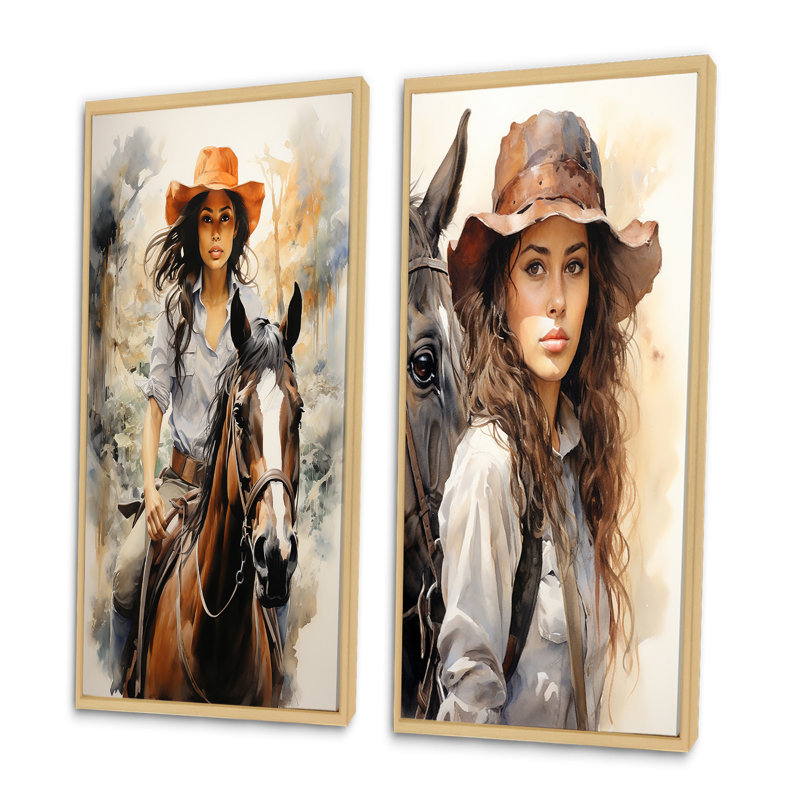 «Cowgirl Trailblazing Spirit», 2 pièces sur toile, Encadrement brun, H 32 po x l 32 po