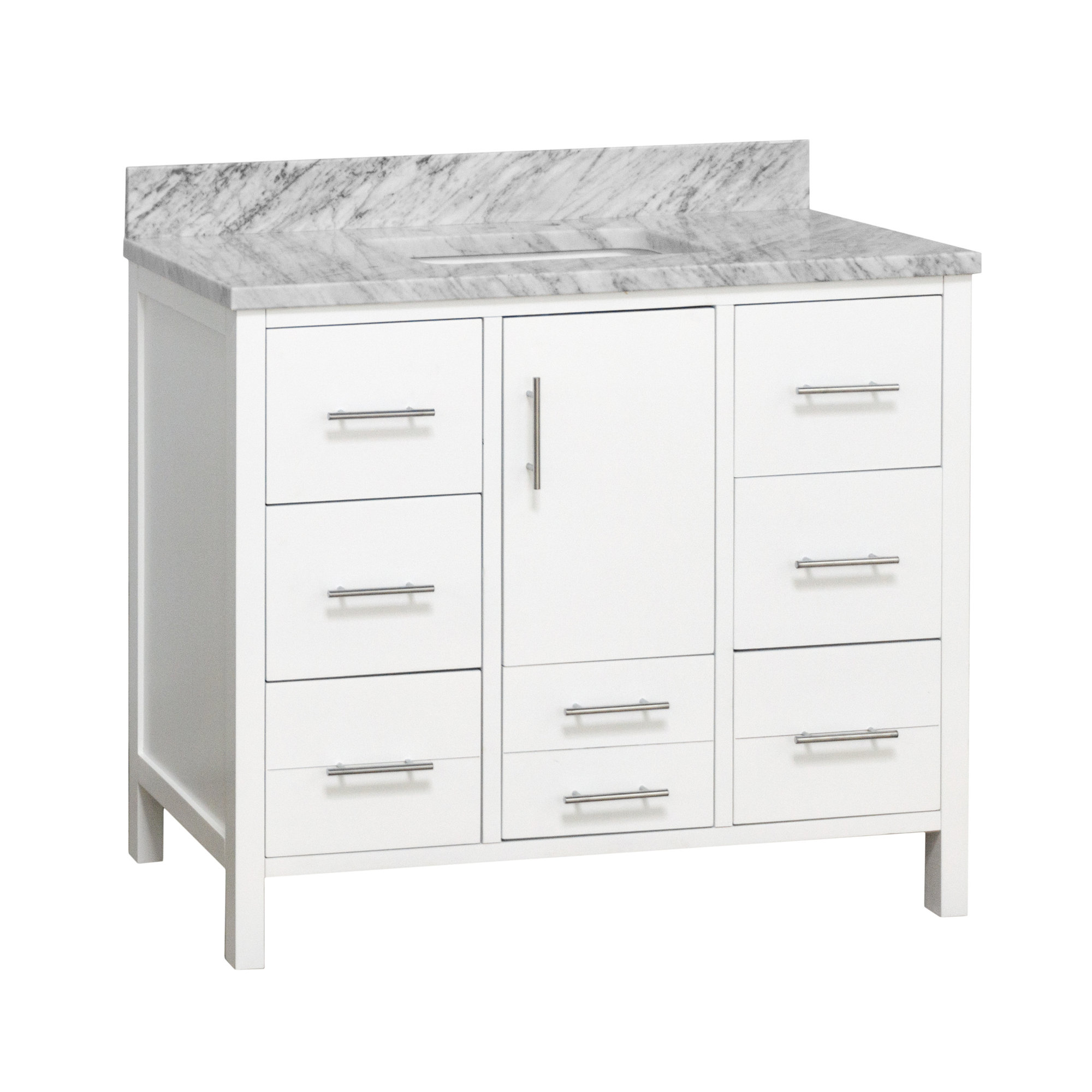 Kiara 42'' Single Bathroom Vanity, White, Carrara Marble