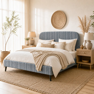 Queen Size Upholstered Platform Bed Frame,No Box Spring,Linen Sand-and-Green 