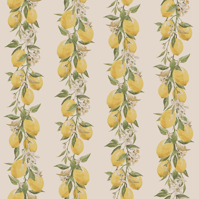Just Kitchens Lemon Trail Stripe 33' L x 21" W Wallpaper Roll, Beige/Yellow/Green