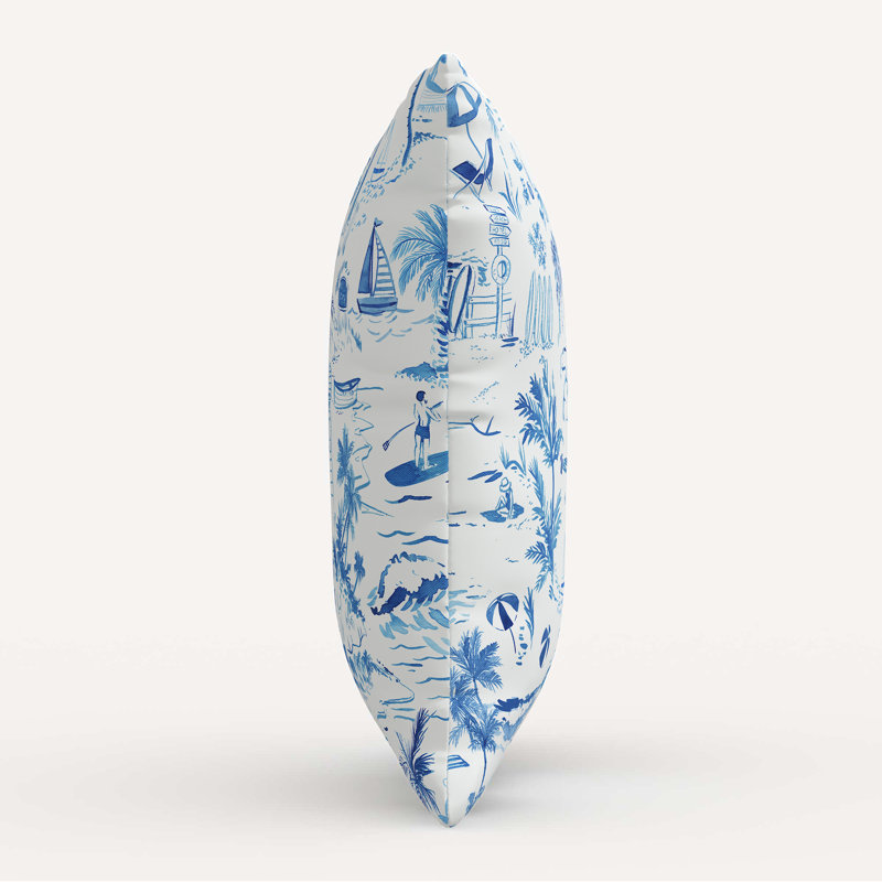 Decorative Pillow - Polyester Insert, 18" x 18", The Beach Toile/Navy