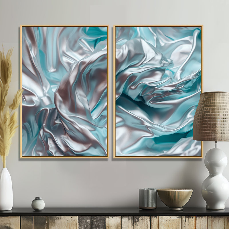 «Silver Blue Dancing Colors» - art mural moderne orange, Cream, 36" H x 48" W, Impression encadrée flottante