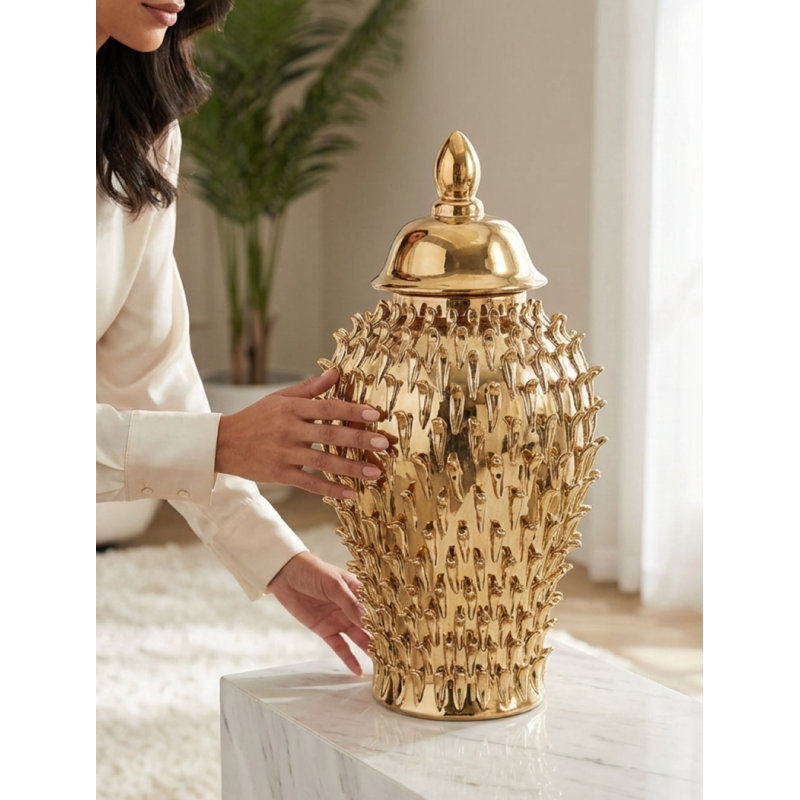 Pot à gingembre en céramique / porcelaine Sherie, H 18,9 po x l 9,4 po x P 9,4 po