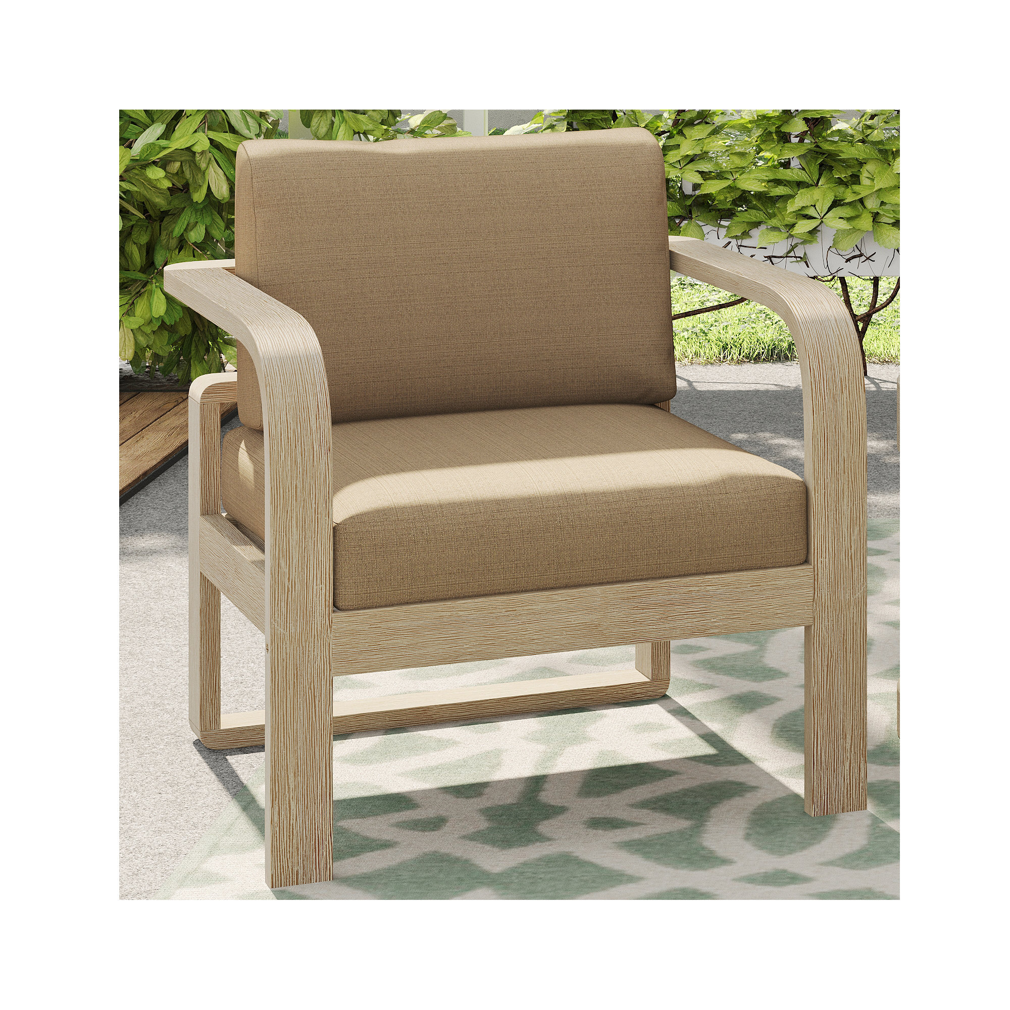 Acacia Outdoor Lounge Chair With Cushions, Antique White, Brown Sunbrella