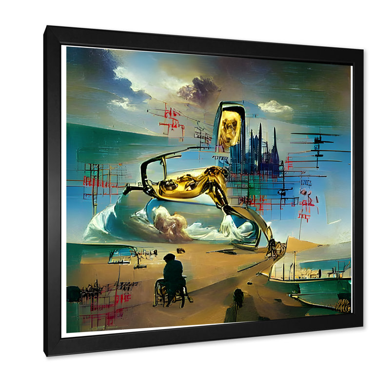 Jeu vidéo Infinite Cyberpunk Beaches - Décoration murale industrielle en toile, Cadre photo noir, 16" H x 16" W x 1" D