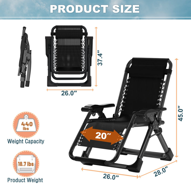 Werbel Zero Gravity Chair, Padded Lounge Recliner, Patio Beach Backyard Lounger with Headrest & Cup Holder, Light Gray
