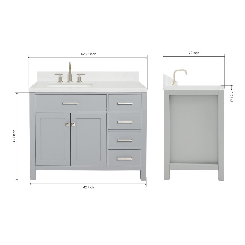 5_ARIEL Bristol 36 Single Sink Bathroom Vanity with Carrara White Quartz, Rectangle, Gray, 42"