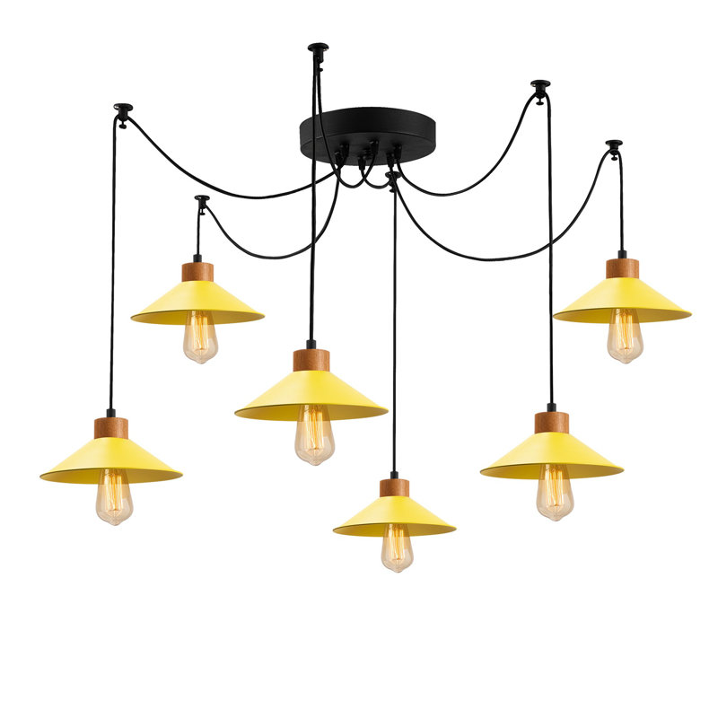 Luminaire suspendu conique à 6 lumières Caban, Jaune