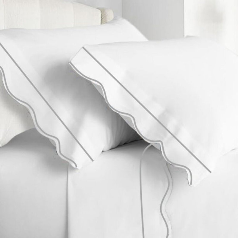 400TC Cotton Scallop Embroidery & Border Cotton 4 Piece Sheet Set Fitted Sheet Fits Upto 16" Deep Pocket, Twin XL Sheet Set