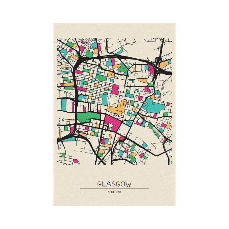 Glasgow, Scotland Map - Wrapped Canvas Print, 66.04 cm H x 45.72 cm W x 1.91 cm D