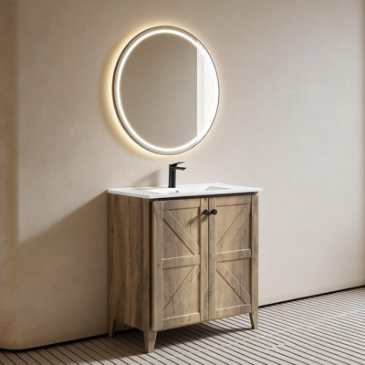 Meuble-lavabo autoportant de 30 po avec lavabo, portes à fermeture en douceur et rainure verticale - style Shaker pliable, tablette réglable, s'installe en 30 secondes