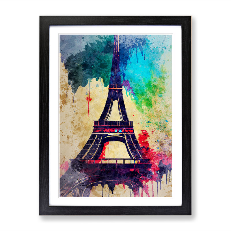 Eiffel Tower Paint Splash No.6 - Single Picture Frame Print, 64cm H x 46cm W x 2cm D, Black