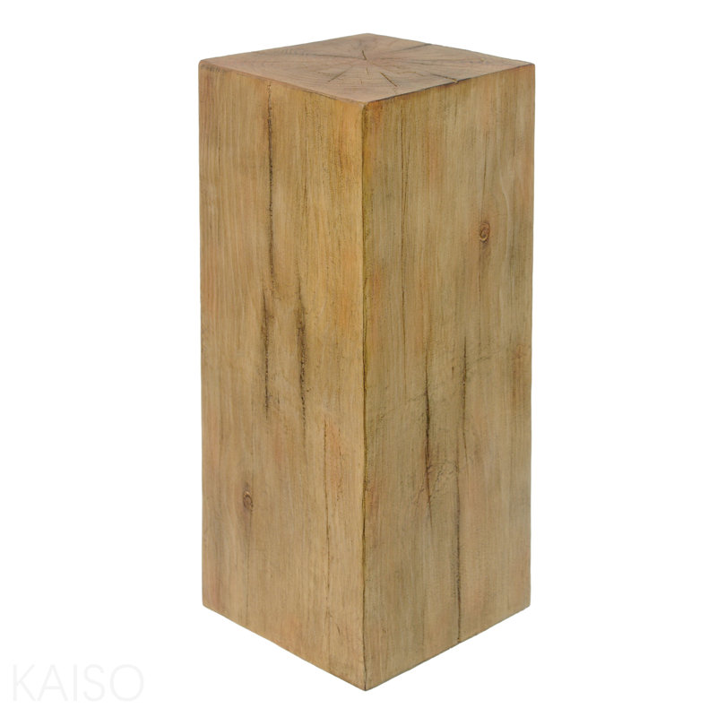 Wood-Look Square-Column MGO End Table,  H33.75",Wood-Like Distressed Finish, Mix with Different Heights, Indoor Outdoor Use,Natural Color