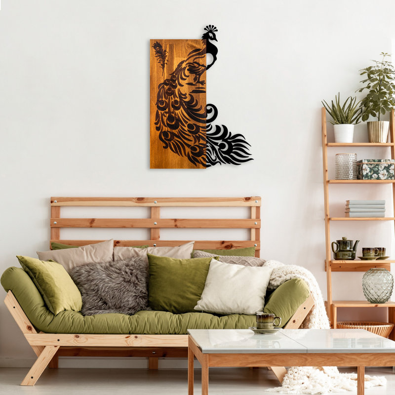 Elegant Wooden Wall Accessory, Walnut & Black, 18.5 x 25.6 x 1.2 inches | 100% Real Wood (Thickness: 1.2 inches) & Durable Metal (Thickness: 0.06 inches) | Unique Design, Perfect for Home Décor & Modern Interiors
