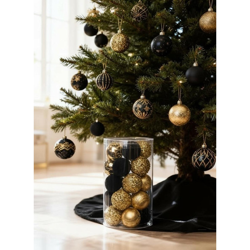 Boules de Noël incassables en PVC de 2,36 pouces 25 pièces, Noir - Or