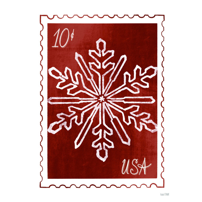 «Christmas Stamp Red Snowflake» par House Fenway - impression sur toile tendue, H 16 po x l 12 po