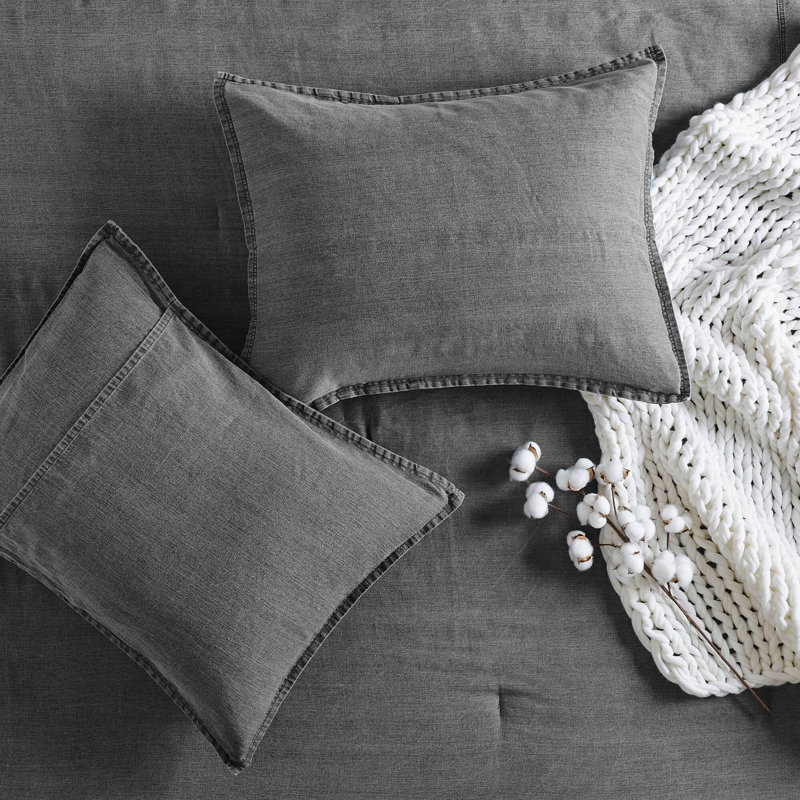 Ensemble d'édredon en sergé délavé, Édredon très grand + 2 taies d'oreiller, Gris