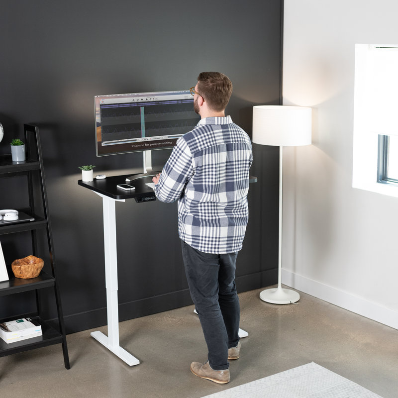 VIVO Single Motor Electric Desk with Push Button Memory Controller, 48.5" H x 43" W x 24" D, Black/White