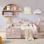 Structure de lit rembourrée pour enfants avec rails de sécurité et rangement, lit de plancher Boucle avec tête de lit et garde-corps, rose, double-1213539959-1213539960