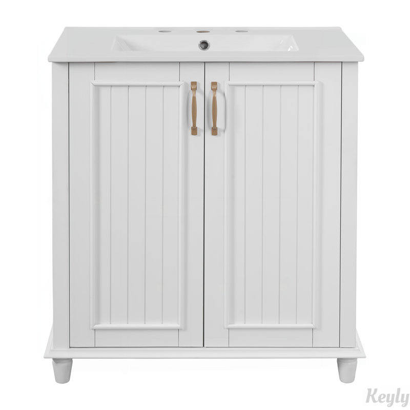 Meuble-lavabo 30 po avec lavabo en céramique, tiroir caché, Blanc