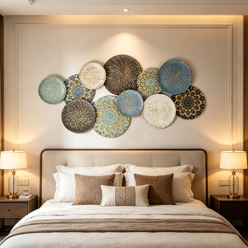 Multi-Color Embossed Metal Wall Art, Ornate Circular Design