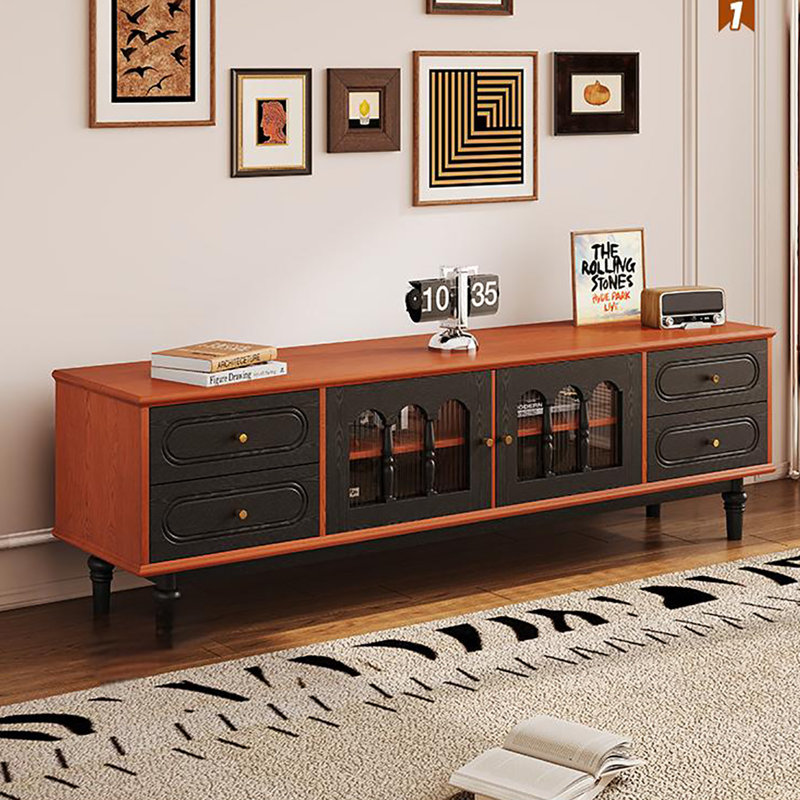 Meuble télé rétro, Noir / Cerisier, 70.9''