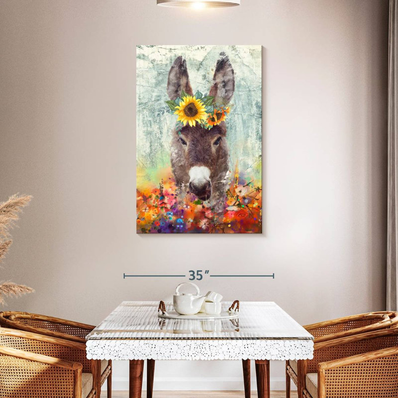 Donkey Floral Crown sur impression sur toile, H 45 po x l 30 po x P 1,25 po