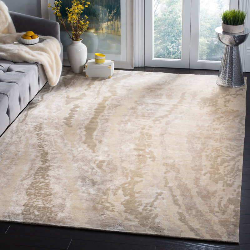 Tapis abstrait en coton, lin, viscose et laine noué à la main Centennial, Rectangle de 10 pi x 14 pi