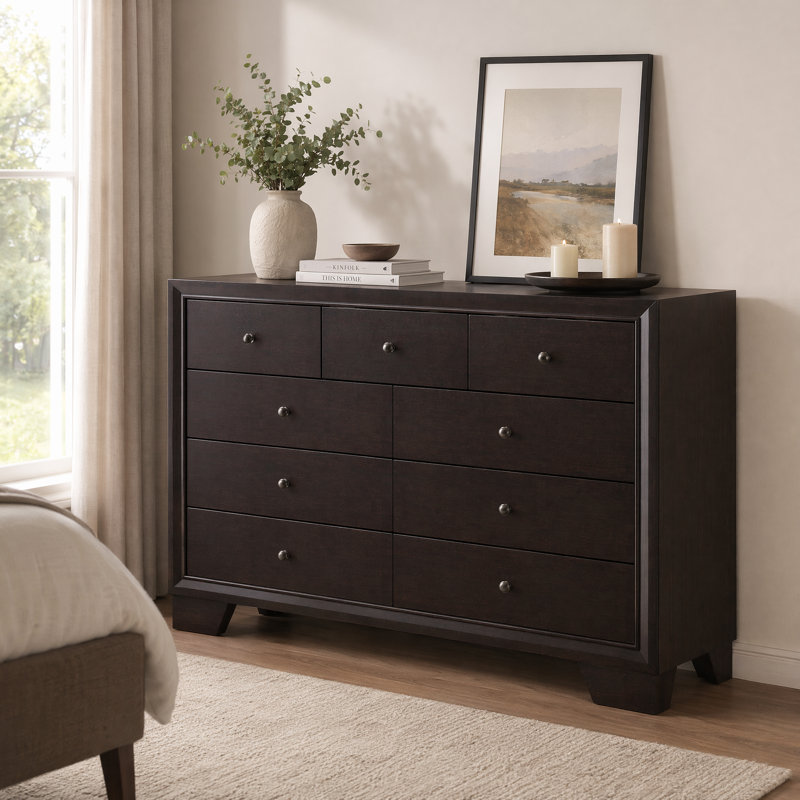 Espresso Dresser with Wooden Bracket Legs