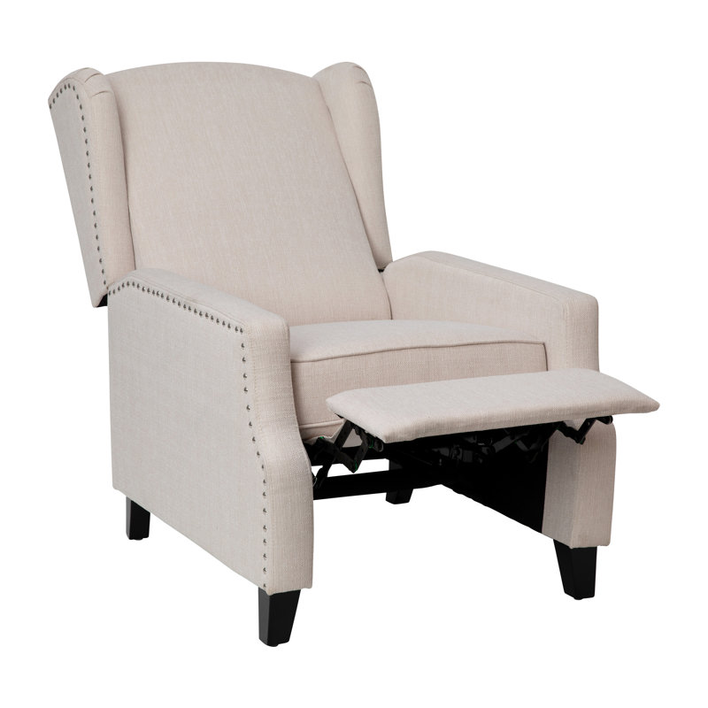 Suzie Polyester Fabric Upholstered Slim Wingback Push Back Recliner, Beige