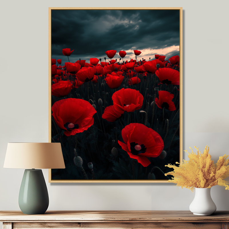 «Sunset Poppy Field II - Red Field», art mural, H 44 po x l 34 po, Cadre naturel flottant