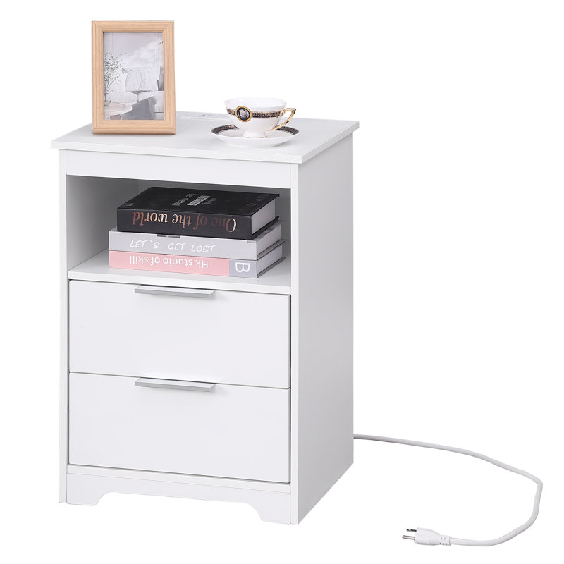 Table de chevet avec station de charge, Blanc