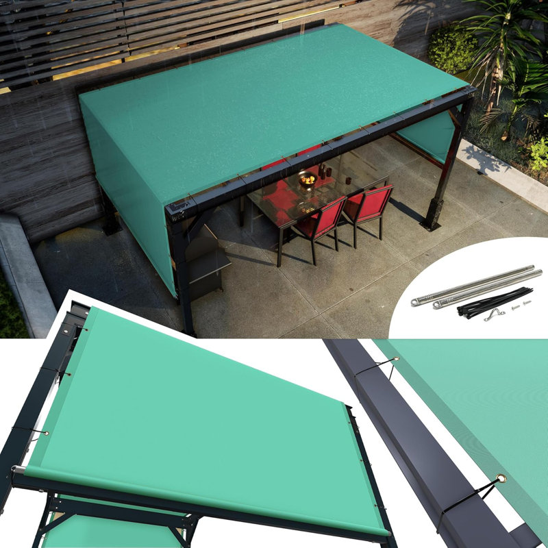 Amgo Customize Waterproof Pergola Canopy Replacement Cover, 95% UV Blockage, with Stainless Steel Weighted Rods, Teal