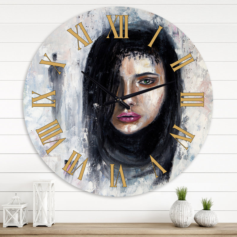 Portrait d'une jeune femme II - Horloge murale traditionnelle, Grand
