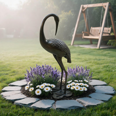 Statue de grue de jardin en aluminium de 99 cm (39 pouces), décoration d'oiseau d'extérieur se lissant les plumes