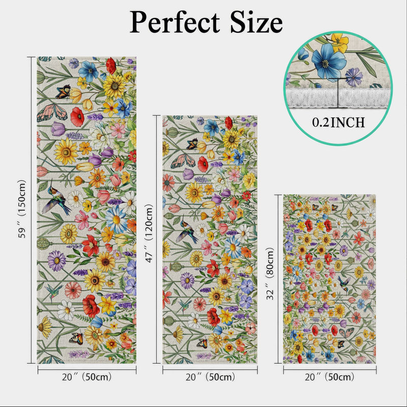 Floral Pattern Non-Slip Washable Kitchen Mats
