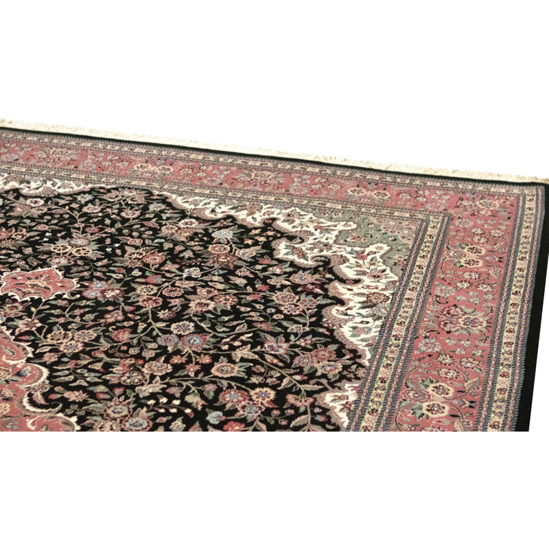Tapis noir et rose noué à la main de haute qualité