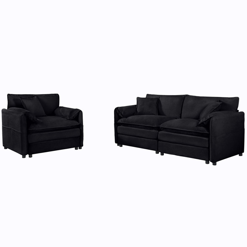 2 Piece Sectional Sofa (Black), Black Chenille