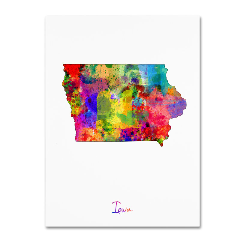 « iowa map », reproduction d’impression sur toile tendue, H 32 po x l 24 po x P 2 po