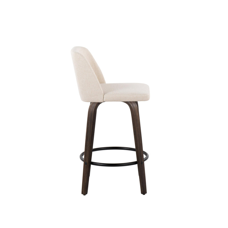 Lakyia Swivel Upholstered Counter Stool, Cream Noise Polyester/Brown/Black Frame