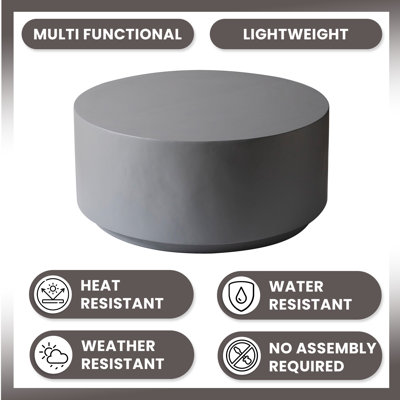 36" Modern Fiberstone Coffee Table - Round Stone Accent Center Table - All-Weather Indoor Outdoor Wide Patio Table