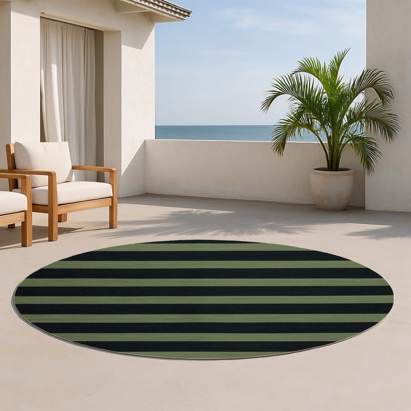 Tapis intérieur / extérieur bleu HorizontalStripes, Rond 5 pi